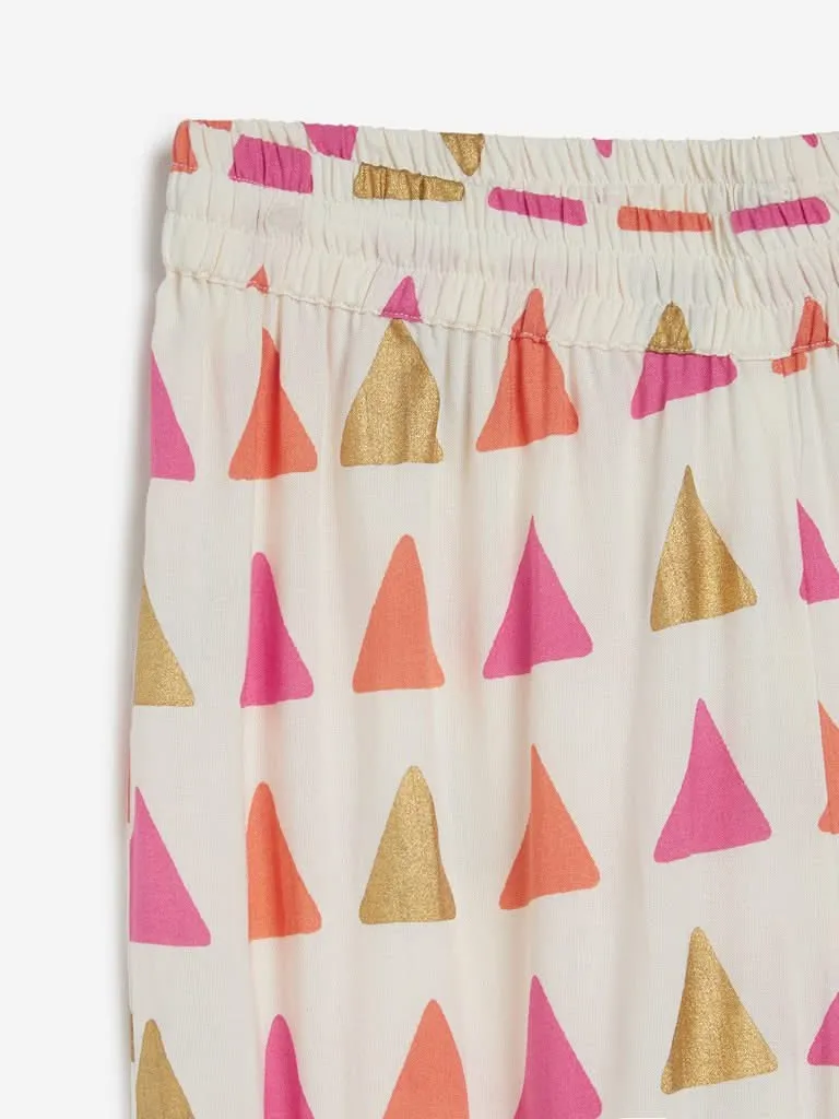 Utsa Pink Triangular Print Palazzos