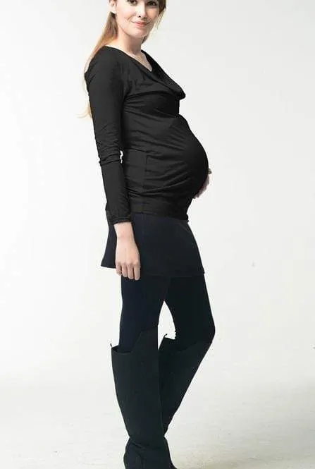 Velma Cowl Bamboo Cotton Long Sleeve Nursing Nursing Top Black