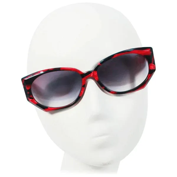 Vintage KRIZIA Black and Red Marbled Sunglasses Wide Frame Italy