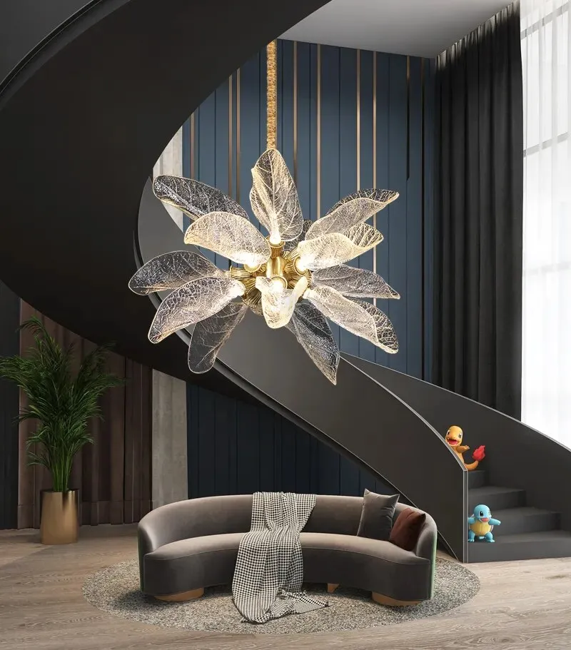 YLK Big-Leaves Black / Gold Creative design LED chandelier hanging light fixture