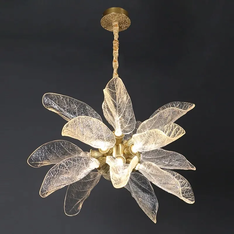 YLK Big-Leaves Black / Gold Creative design LED chandelier hanging light fixture