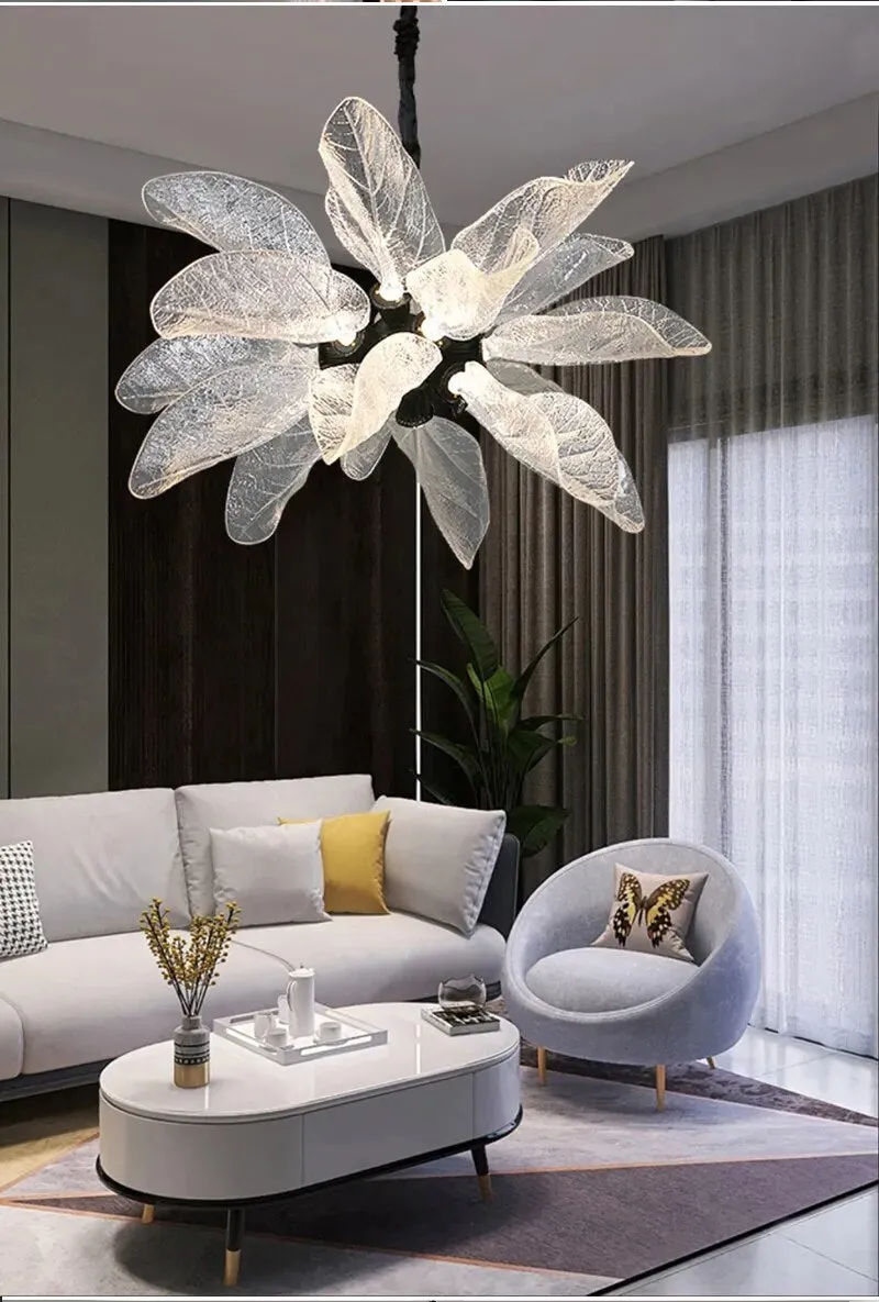 YLK Big-Leaves Black / Gold Creative design LED chandelier hanging light fixture