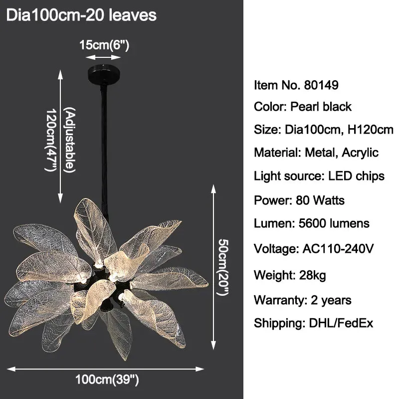 YLK Big-Leaves Black / Gold Creative design LED chandelier hanging light fixture