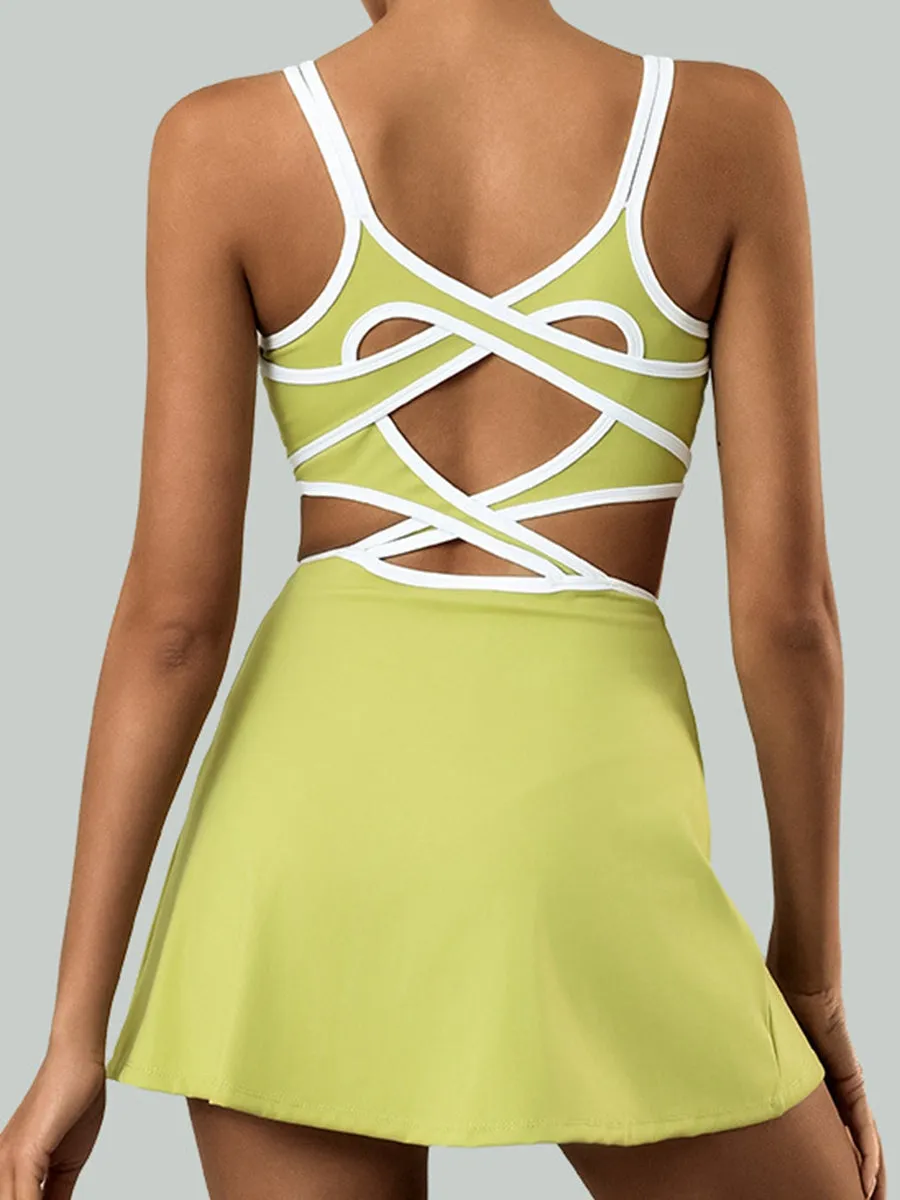 ZASUWA Female Cross Back Contrast Color Tennis Dress